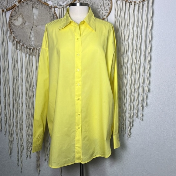 TL+CLQ Bright Yellow Long Sleeve Button Down Shirt Oversized Size 2/M - Picture 1 of 8